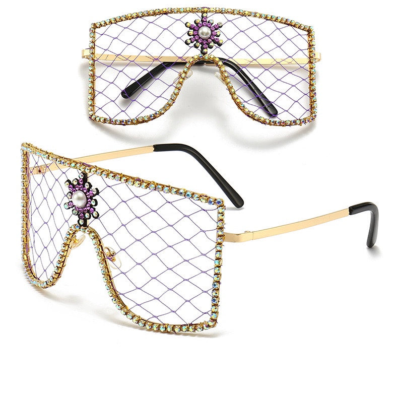 TEEK - Rhinestone Face Veil Eyewear EYEGLASSES theteekdotcom Purple Net  