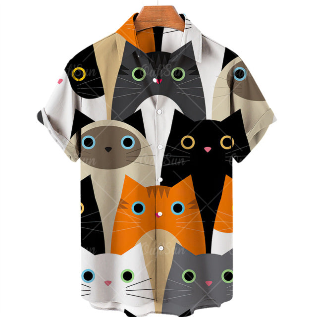 TEEK - Mens Cat Short Sleeve Shirts TOPS theteekdotcom ZM-2548 M 