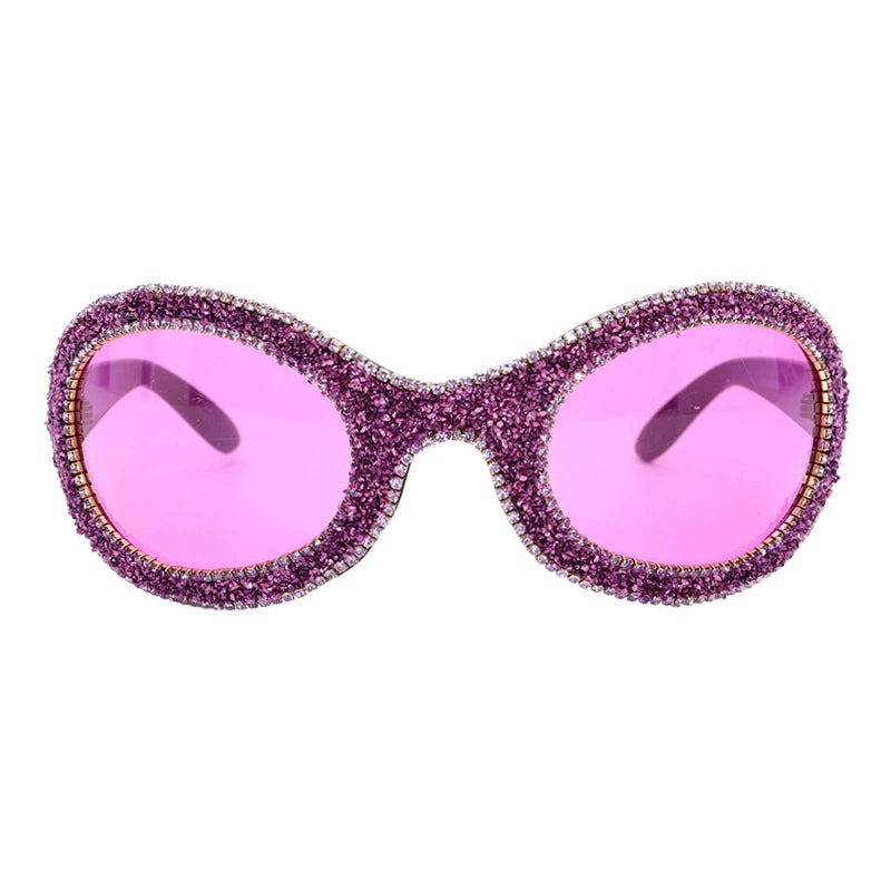 TEEK - Big Oval Diamond Debris Sunglasses EYEGLASSES theteekdotcom Bright Black Framed Purple  