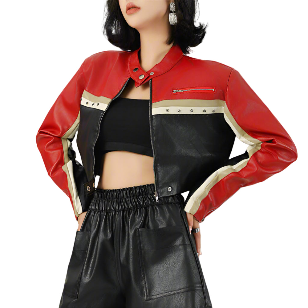 TEEK - Women Cropped Vegan Leather Biker Jacket JACKET TEEK 1TFY