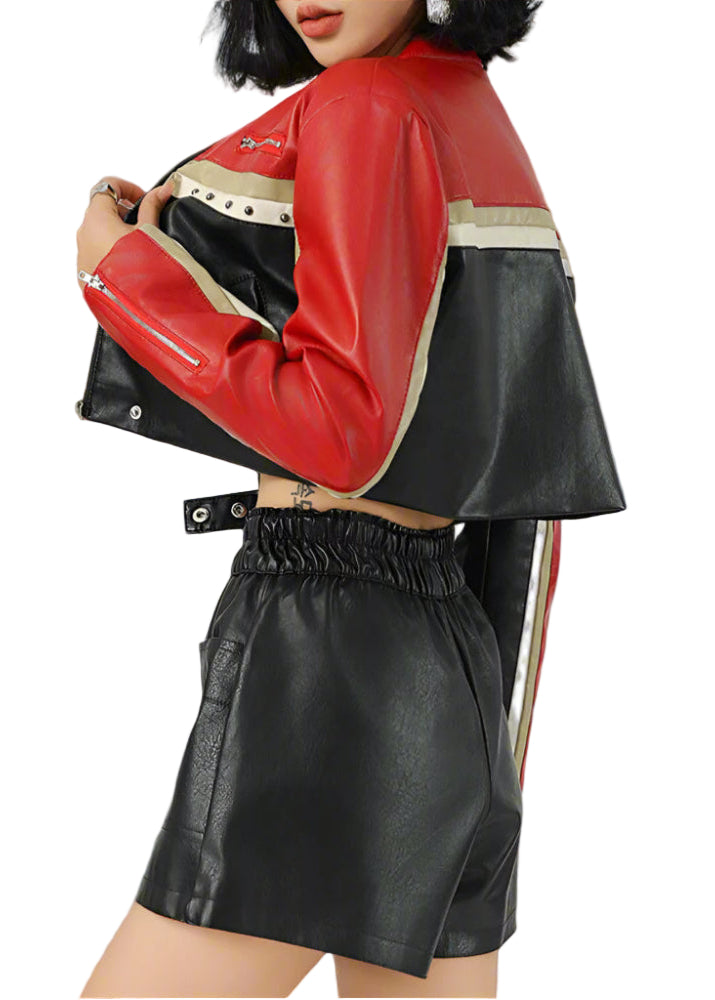 TEEK - Women Cropped Vegan Leather Biker Jacket JACKET TEEK 1TFY