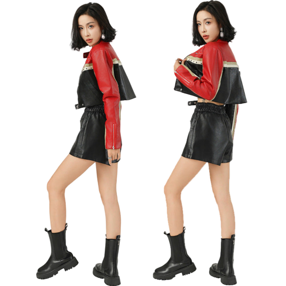 TEEK - Women Cropped Vegan Leather Biker Jacket JACKET TEEK 1TFY