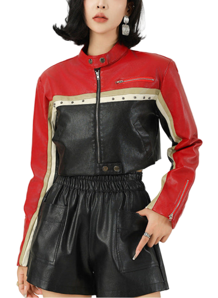 TEEK - Women Cropped Vegan Leather Biker Jacket JACKET TEEK 1TFY