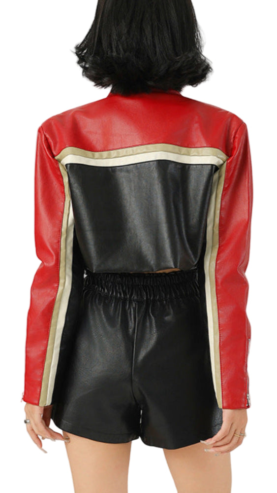 TEEK - Women Cropped Vegan Leather Biker Jacket JACKET TEEK 1TFY