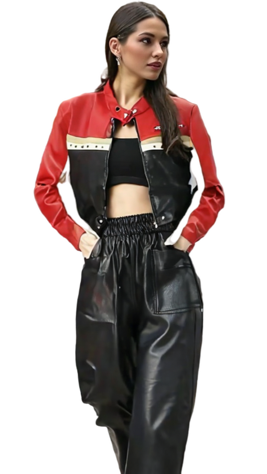 TEEK - Women Cropped Vegan Leather Biker Jacket JACKET TEEK 1TFY S