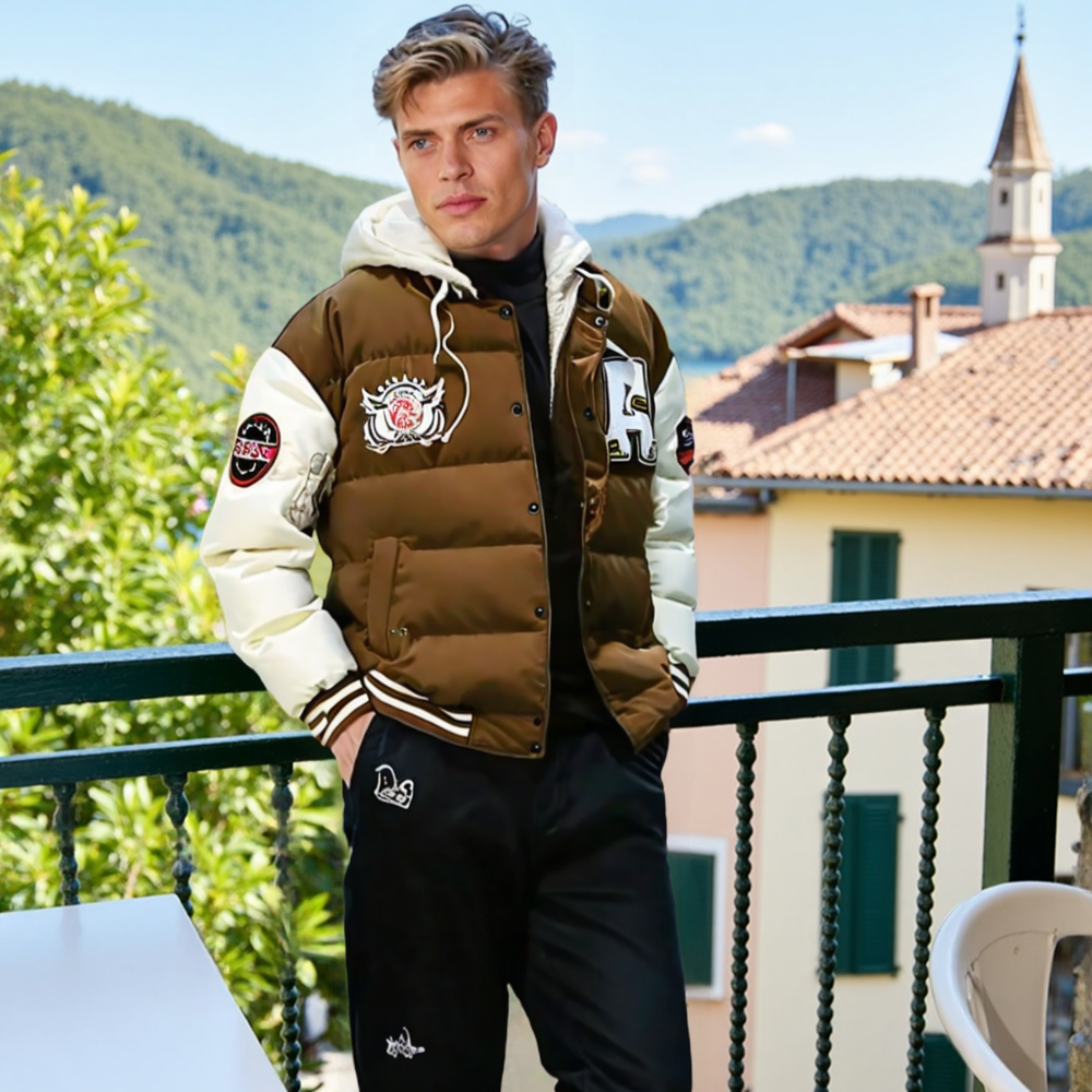 TEEK - Mens Layered Look Hooded Baseball Jacket JACKET TEEK 1TFY Brown S