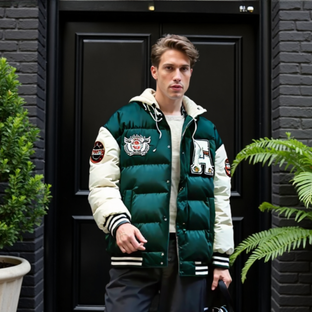 TEEK - Mens Layered Look Hooded Baseball Jacket JACKET TEEK 1TFY Green S