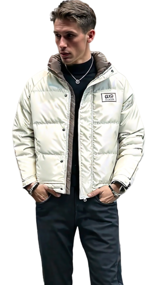 TEEK - Mens High Collar Zipper Puffy Jacket JACKET TEEK 1TFY White XS