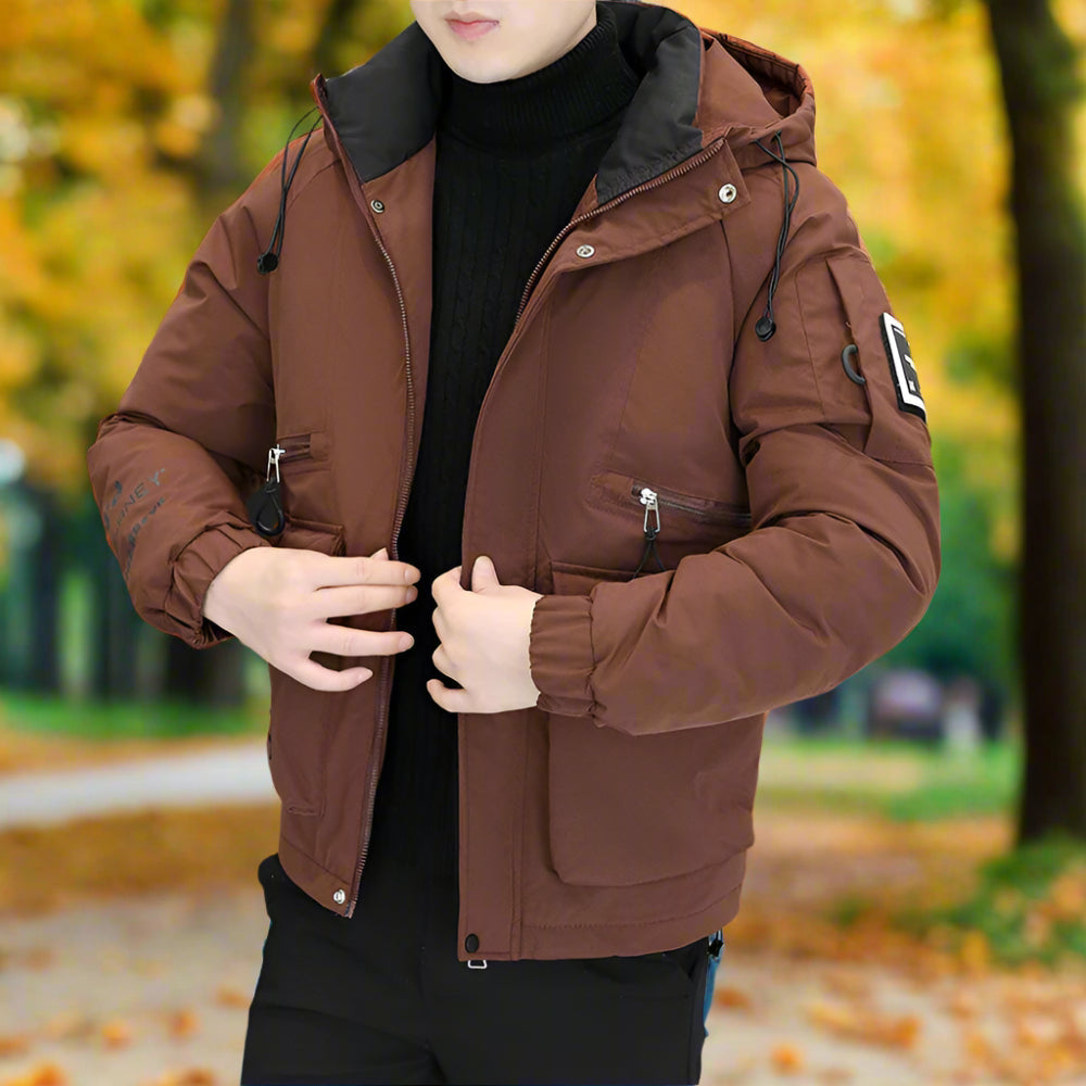 TEEK - Mens High Collar Zipper Hooded Jacket COAT TEEK 1TFY