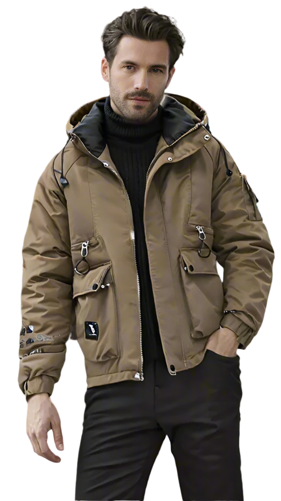 TEEK - Mens High Collar Zipper Hooded Jacket COAT TEEK 1TFY Brown S