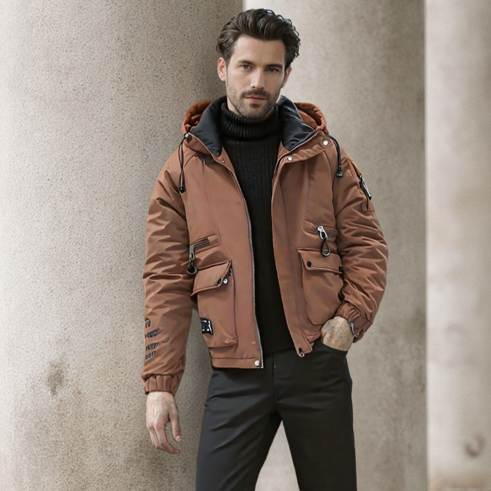 TEEK - Mens High Collar Zipper Hooded Jacket COAT TEEK 1TFY Burgundy S