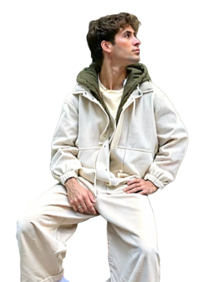 TEEK - Mens Layered Look Hooded Corduroy Fake Fur Lined Jacket JACKET TEEK 1TFY White M