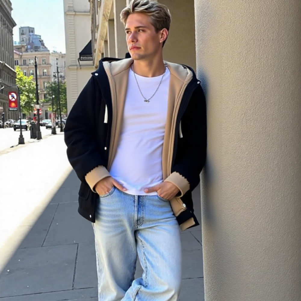 TEEK - Mens Layered Look Hooded Corduroy Fake Fur Lined Jacket JACKET TEEK 1TFY Black M