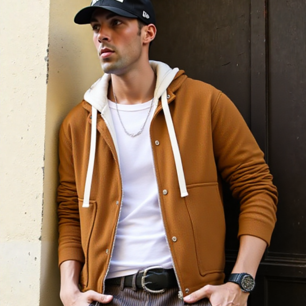 TEEK - Mens Layered Look Hooded Corduroy Fake Fur Lined Jacket JACKET TEEK 1TFY Caramel M