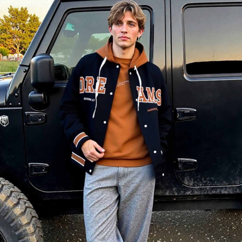 TEEK - Mens Layered Style Baseball Hooded Jacket JACKET TEEK 1TFY Black S