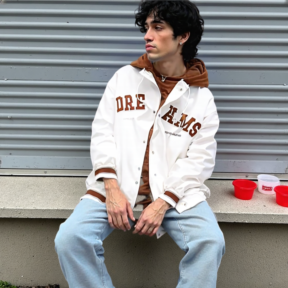 TEEK - Mens Layered Style Baseball Hooded Jacket JACKET TEEK 1TFY White S