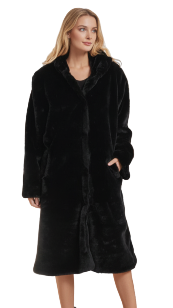 TEEK - Hooded Faux Fur Pocketed Coat COAT TEEK 1TFY
