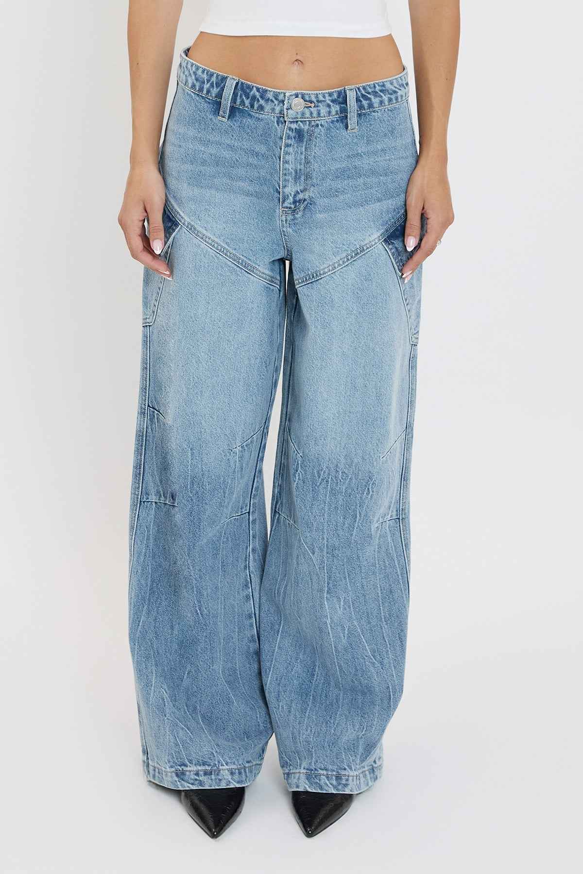 TEEK - Womens Slanted Cargo Wide Leg Jeans JEANS TEEK YMJ