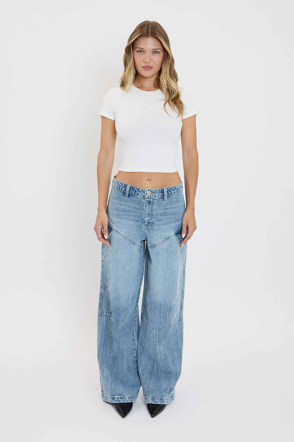 TEEK - Womens Slanted Cargo Wide Leg Jeans JEANS TEEK YMJ