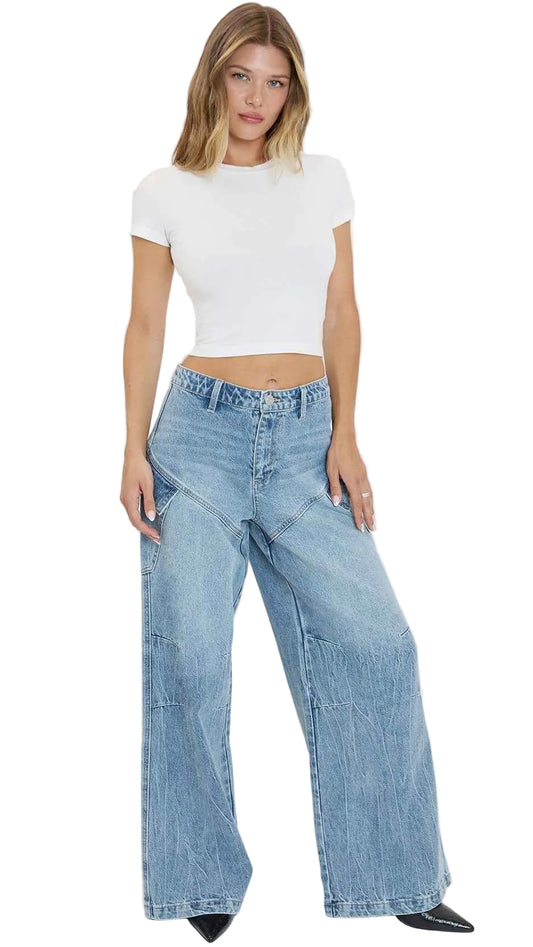 TEEK - Womens Slanted Cargo Wide Leg Jeans JEANS TEEK YMJ