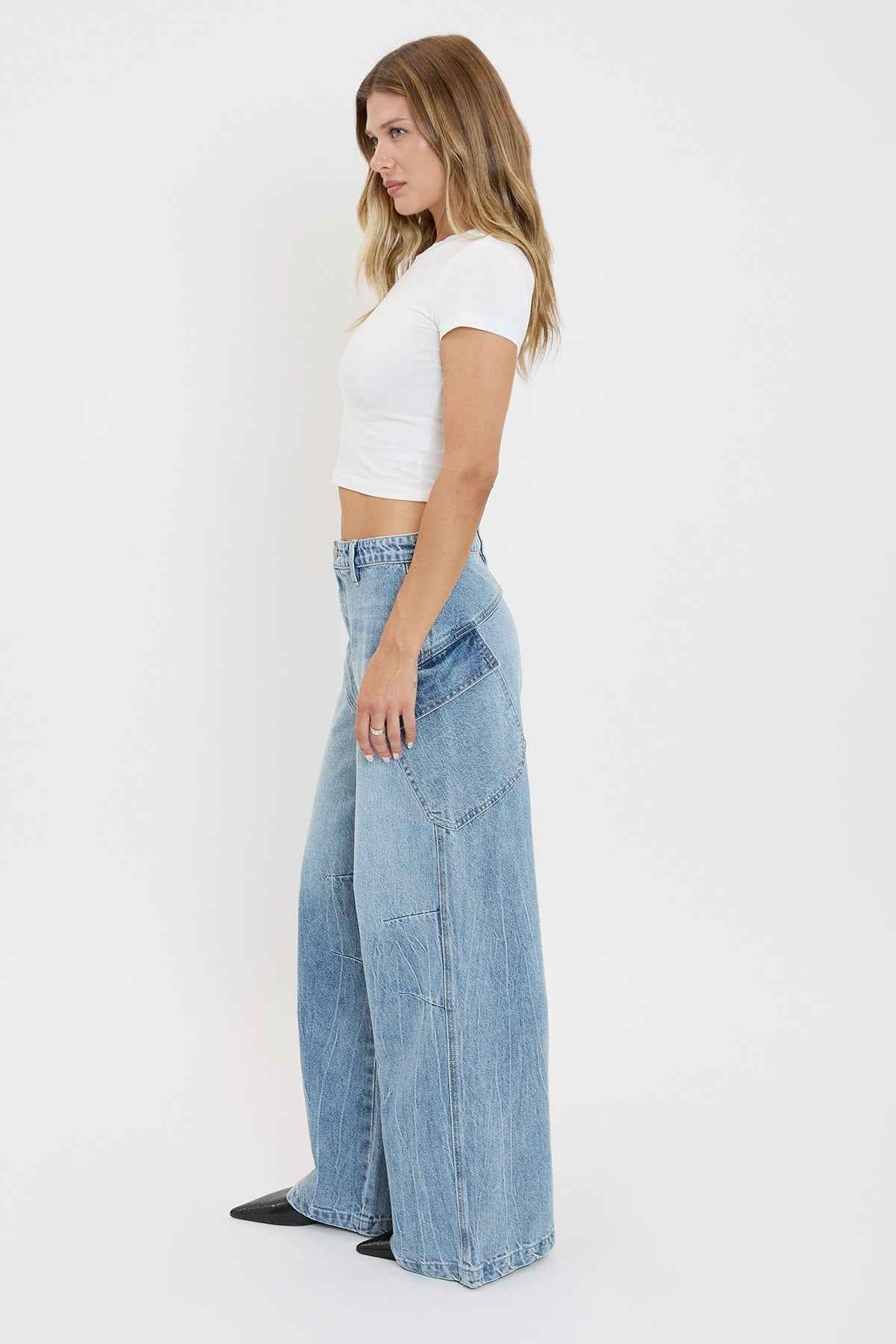 TEEK - Womens Slanted Cargo Wide Leg Jeans JEANS TEEK YMJ