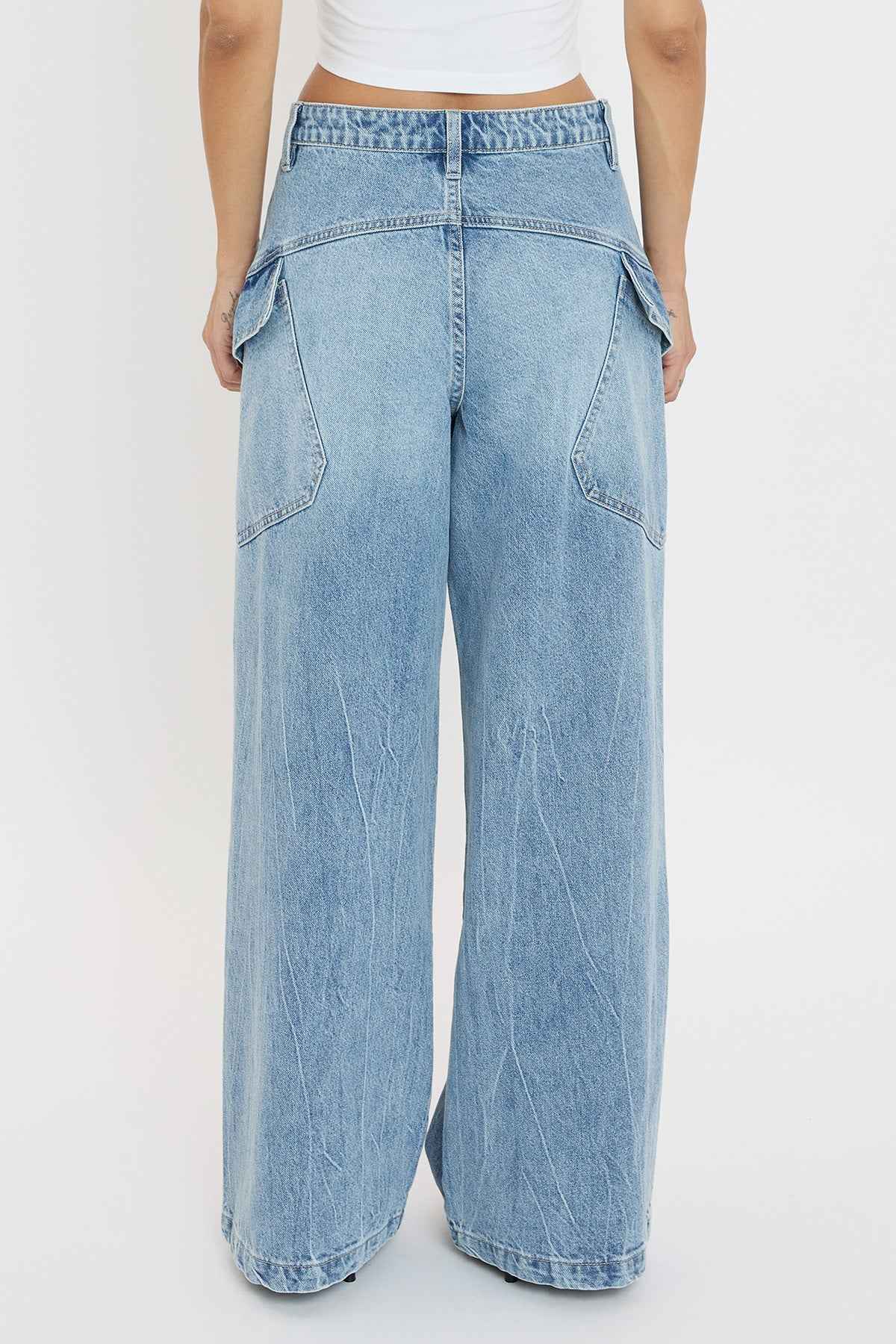 TEEK - Womens Slanted Cargo Wide Leg Jeans JEANS TEEK YMJ