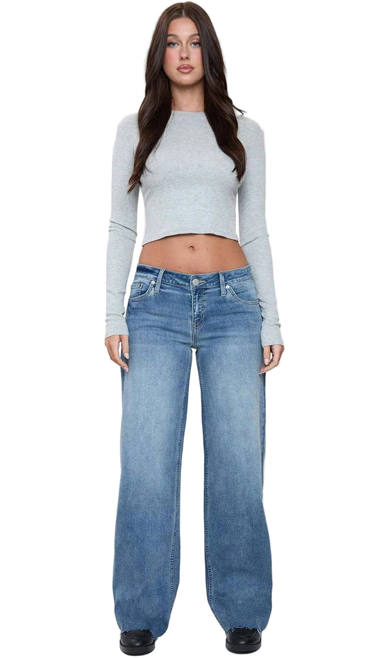 TEEK - Womens Britney Low Rise Wide Leg Jeans JEANS TEEK YMJ T Tinted Blue Rips 1