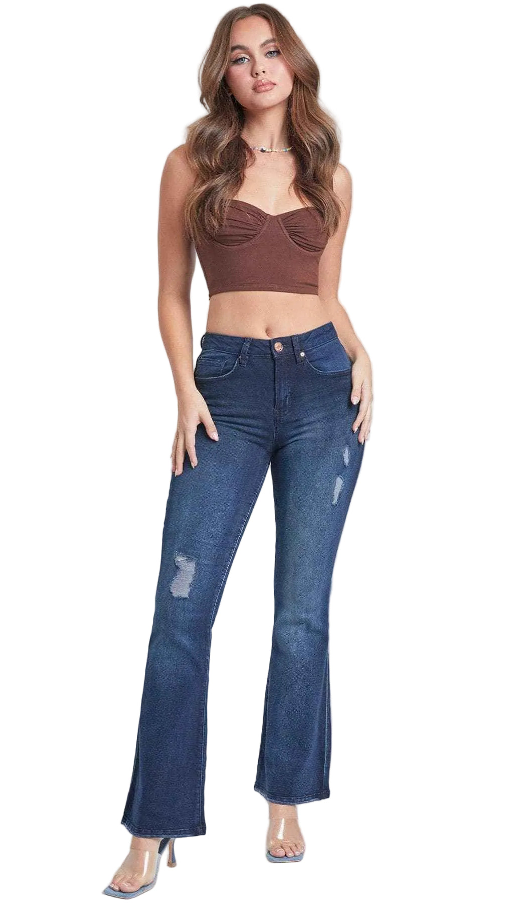 Women's Flare Essential Distressed Jeans-Distressed