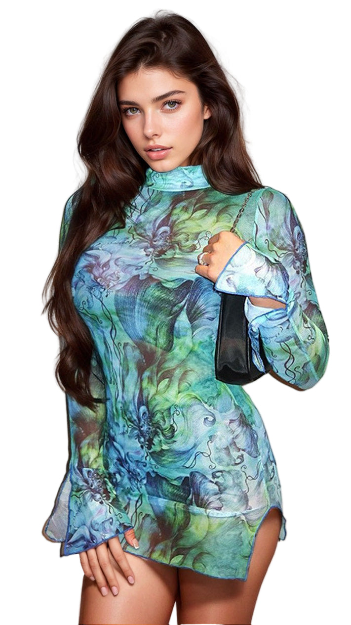 TEEK - Miami Nights Sheer Mini Dress DRESS TEEK 3W Light Blue Small