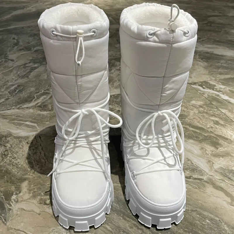 TEEK - Women's Drawstring Thick Snow Boots SHOES theteekdotcom white 5.5 