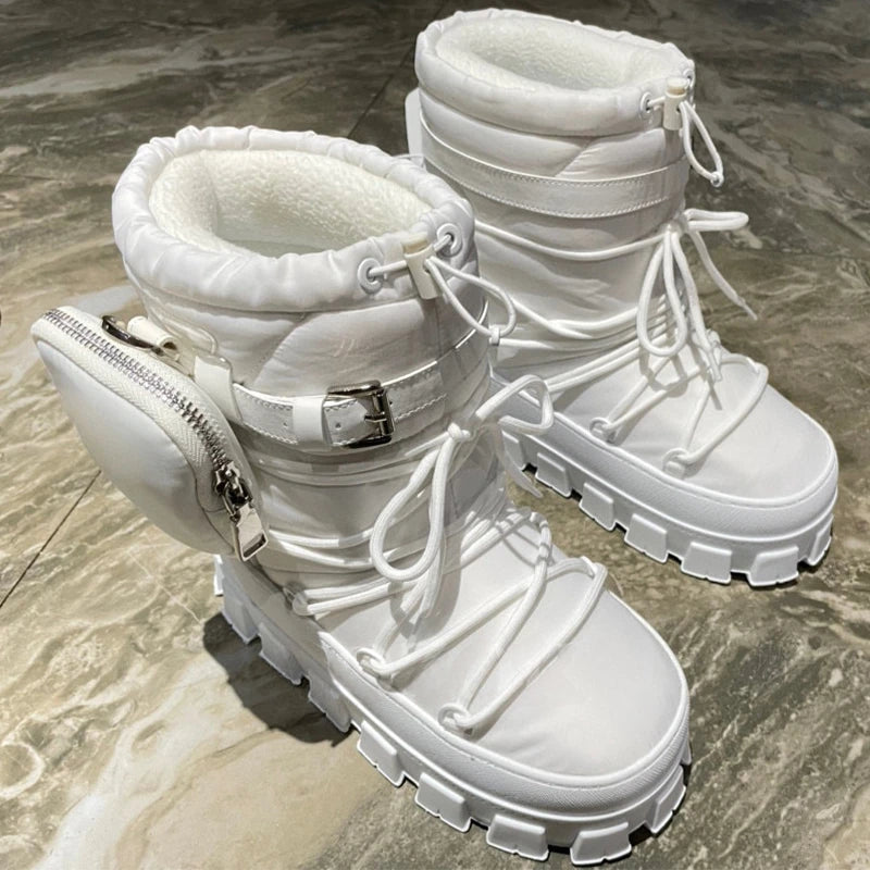 TEEK - Women's Bagged Drawstring Thick Snow Boots SHOES theteekdotcom white 35 