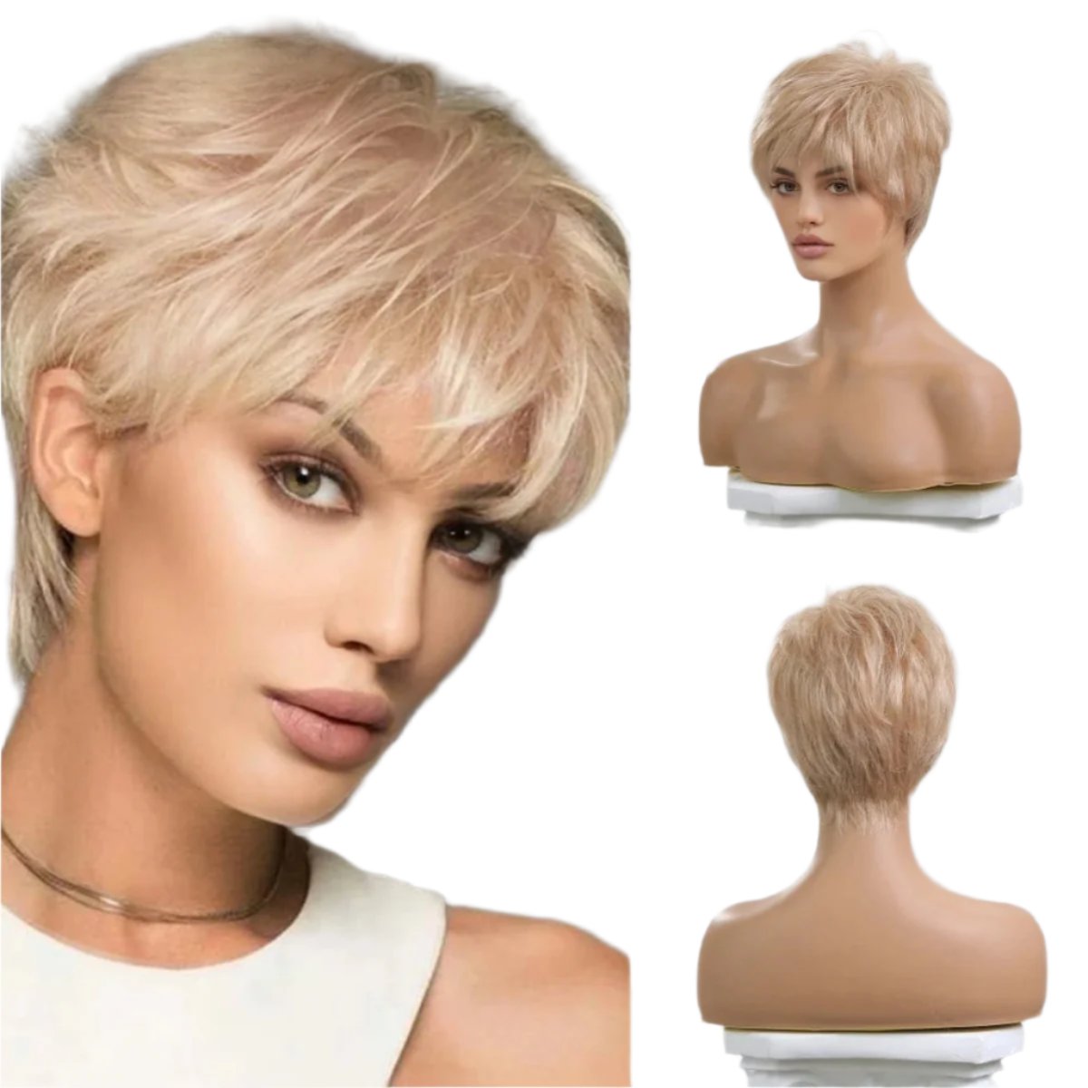 TEEK - Short Champagne Blonde Pixie Cut Wig HAIR theteekdotcom Wig-WM3065-1 30% Human Hair 