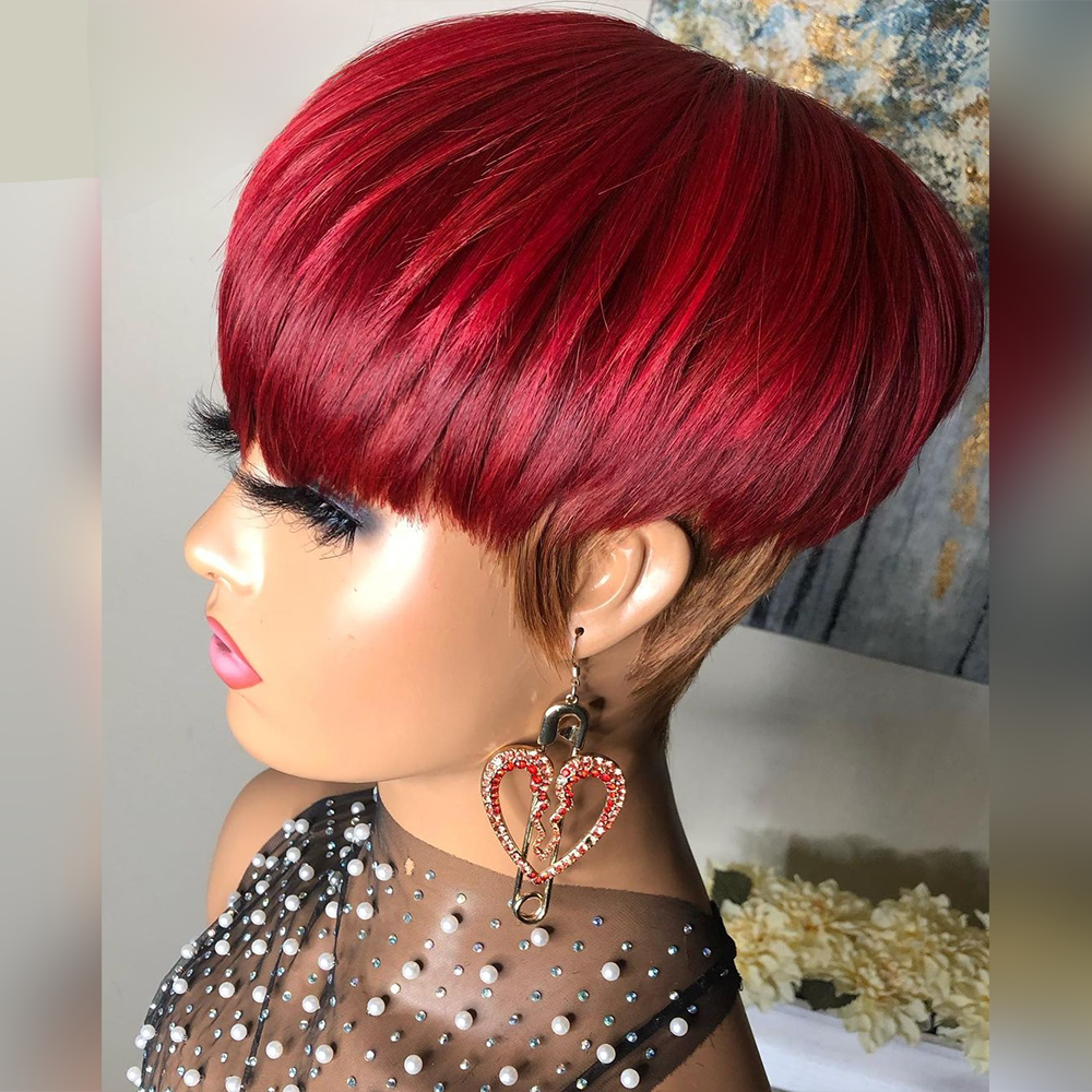 TEEK - 99J Red Ombre Natural Bangs Straight Wig HAIR theteekdotcom   