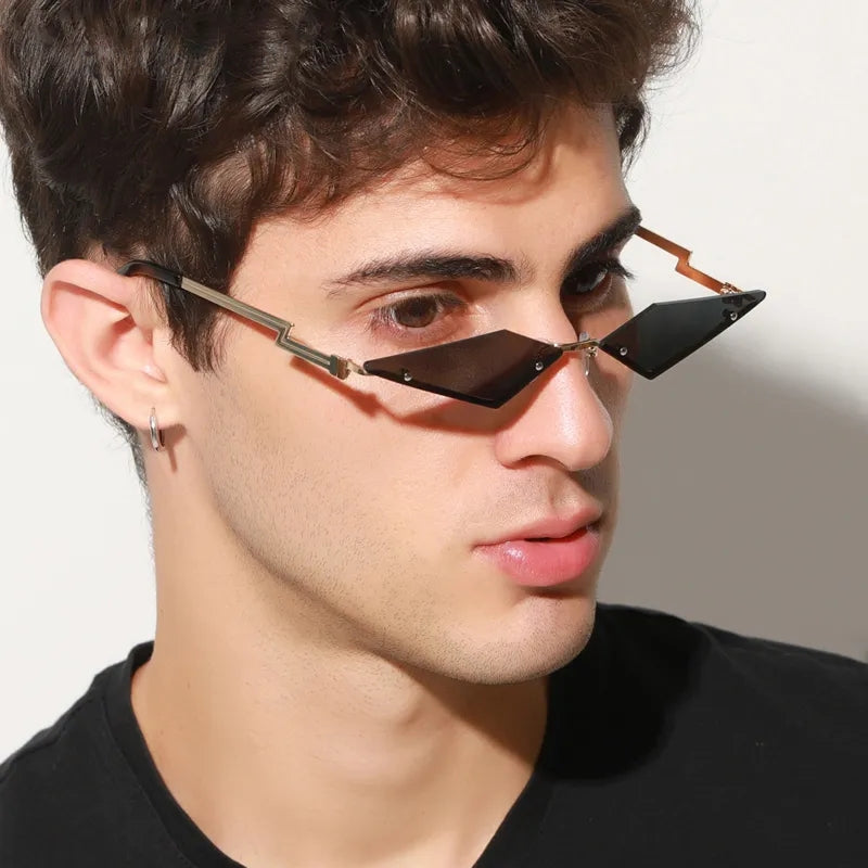 TEEK - Semi-Rimless Triangle Metal Sunglasses EYEGLASSES theteekdotcom   