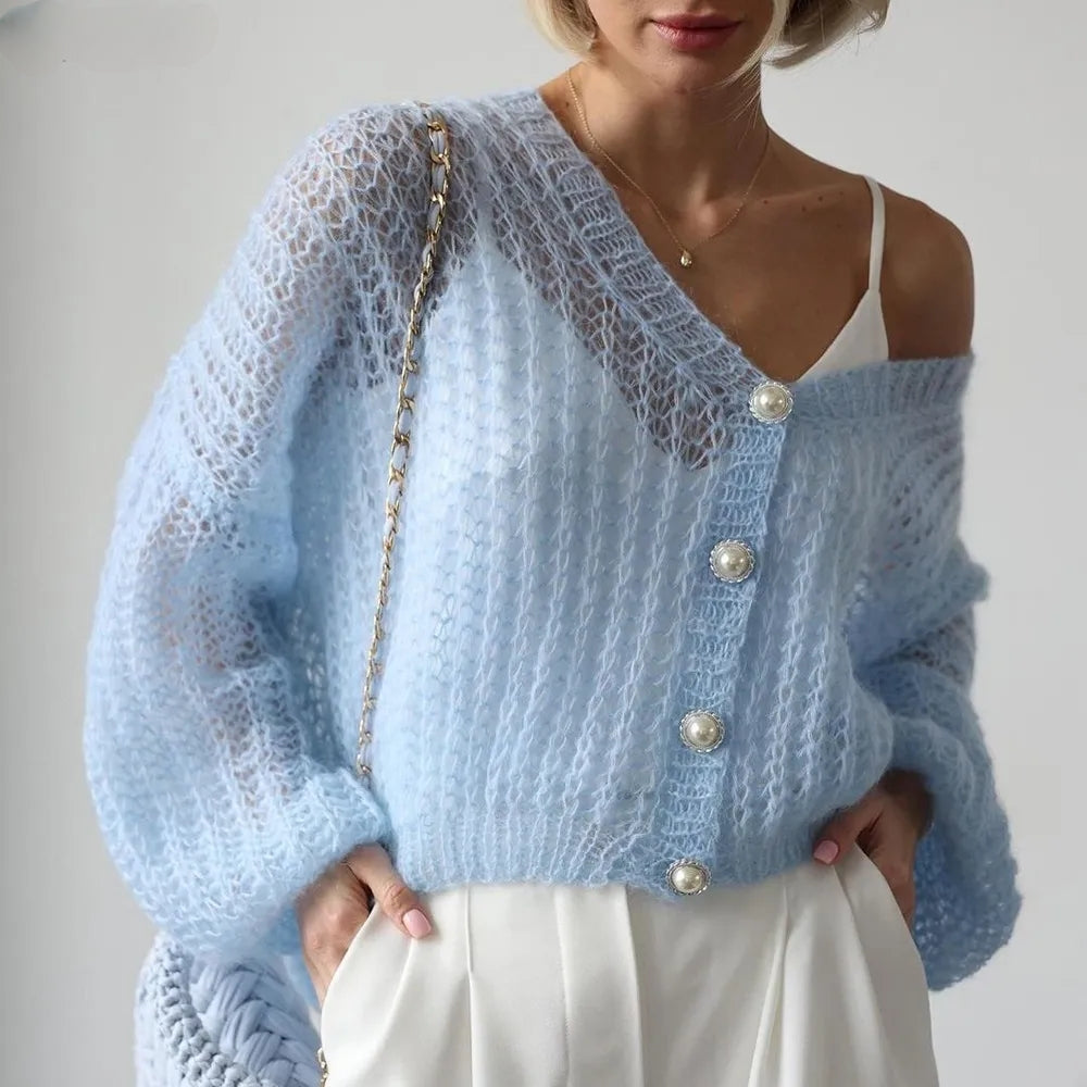 TEEK - Sheer Knitted Button Sweaters TOPS theteekdotcom   