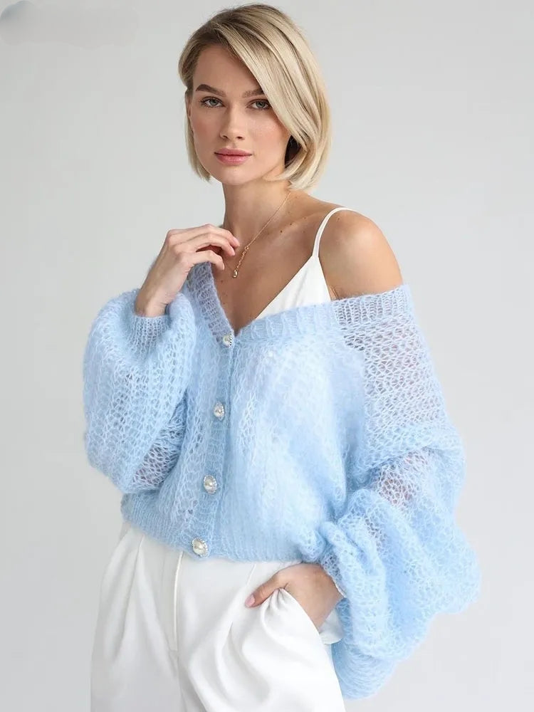 TEEK - Sheer Knitted Button Sweaters TOPS theteekdotcom   