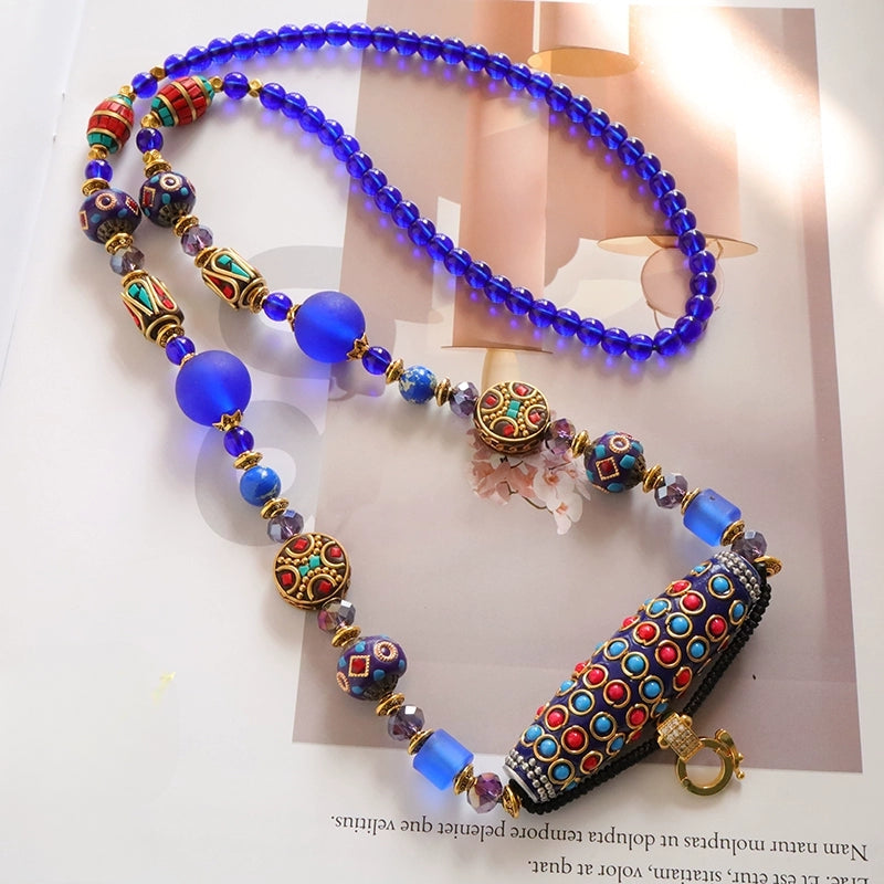 TEEK - Elegant Exotic Thai Amulet Necklace JEWELRY theteekdotcom Royal Blue  