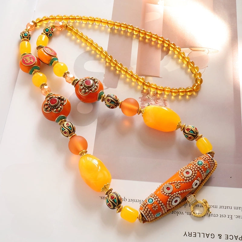 TEEK - Elegant Exotic Thai Amulet Necklace JEWELRY theteekdotcom Orange  