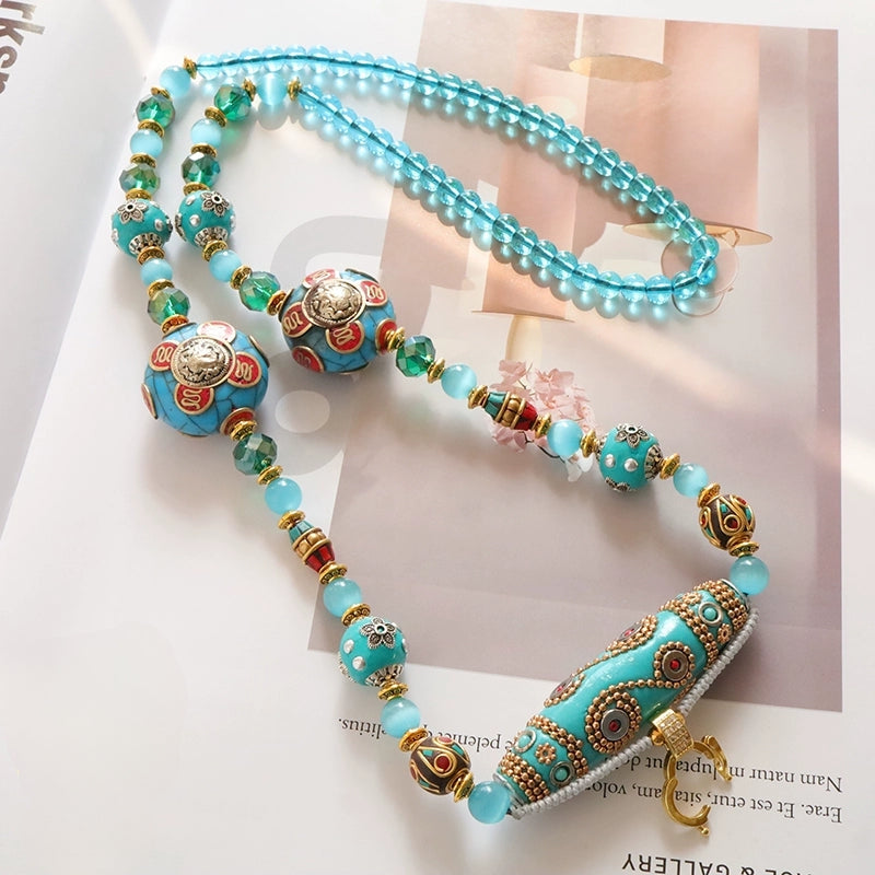 TEEK - Elegant Exotic Thai Amulet Necklace JEWELRY theteekdotcom Lake Blue  