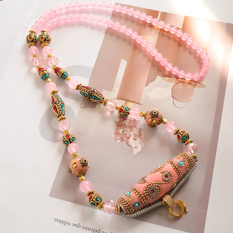 TEEK - Elegant Exotic Thai Amulet Necklace JEWELRY theteekdotcom Pink  