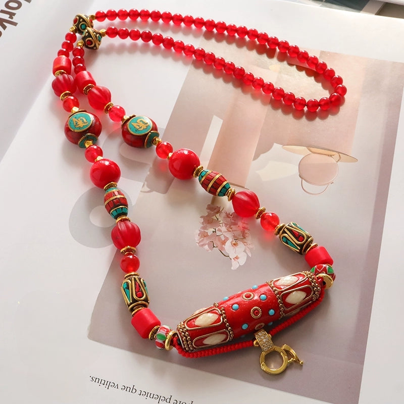 TEEK - Elegant Exotic Thai Amulet Necklace JEWELRY theteekdotcom Red  