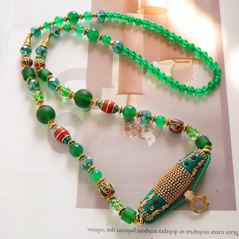 TEEK - Elegant Exotic Thai Amulet Necklace JEWELRY theteekdotcom Green  