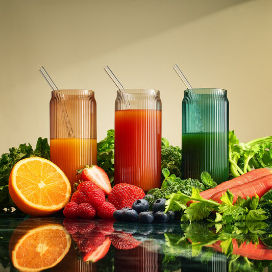 TEEK - Tonal Ribbed Soda Can Highball Straw Glassware Set of 6 HOME DECOR TEEK KS