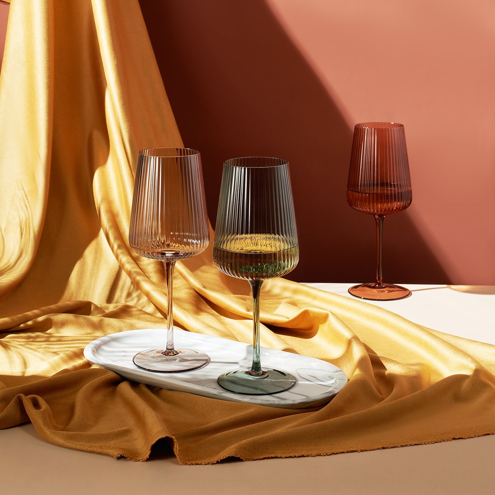 TEEK - Tonal Ribbed Stemmed Wine Glassware Set of 6 HOME DECOR TEEK KS