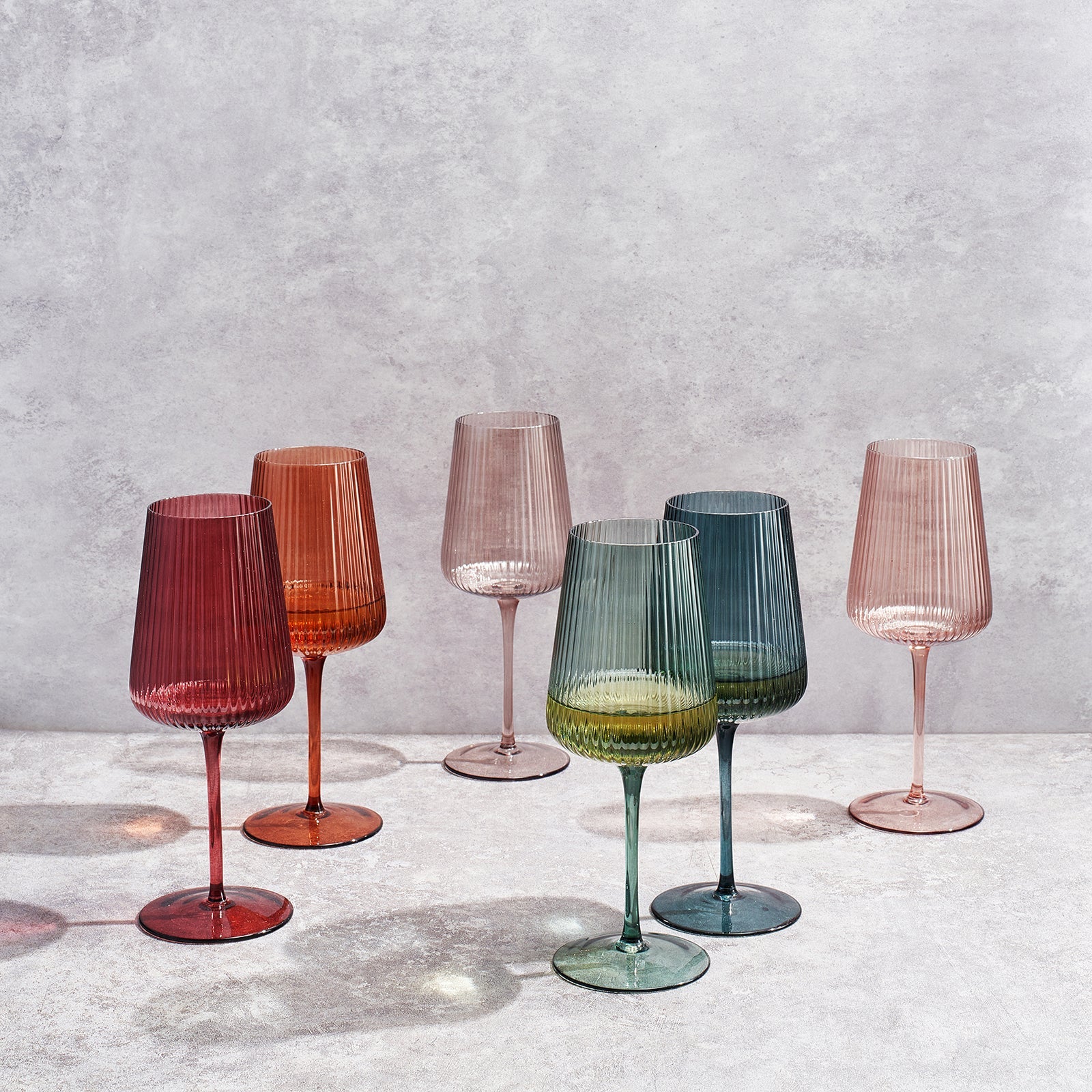 TEEK - Tonal Ribbed Stemmed Wine Glassware Set of 6 HOME DECOR TEEK KS