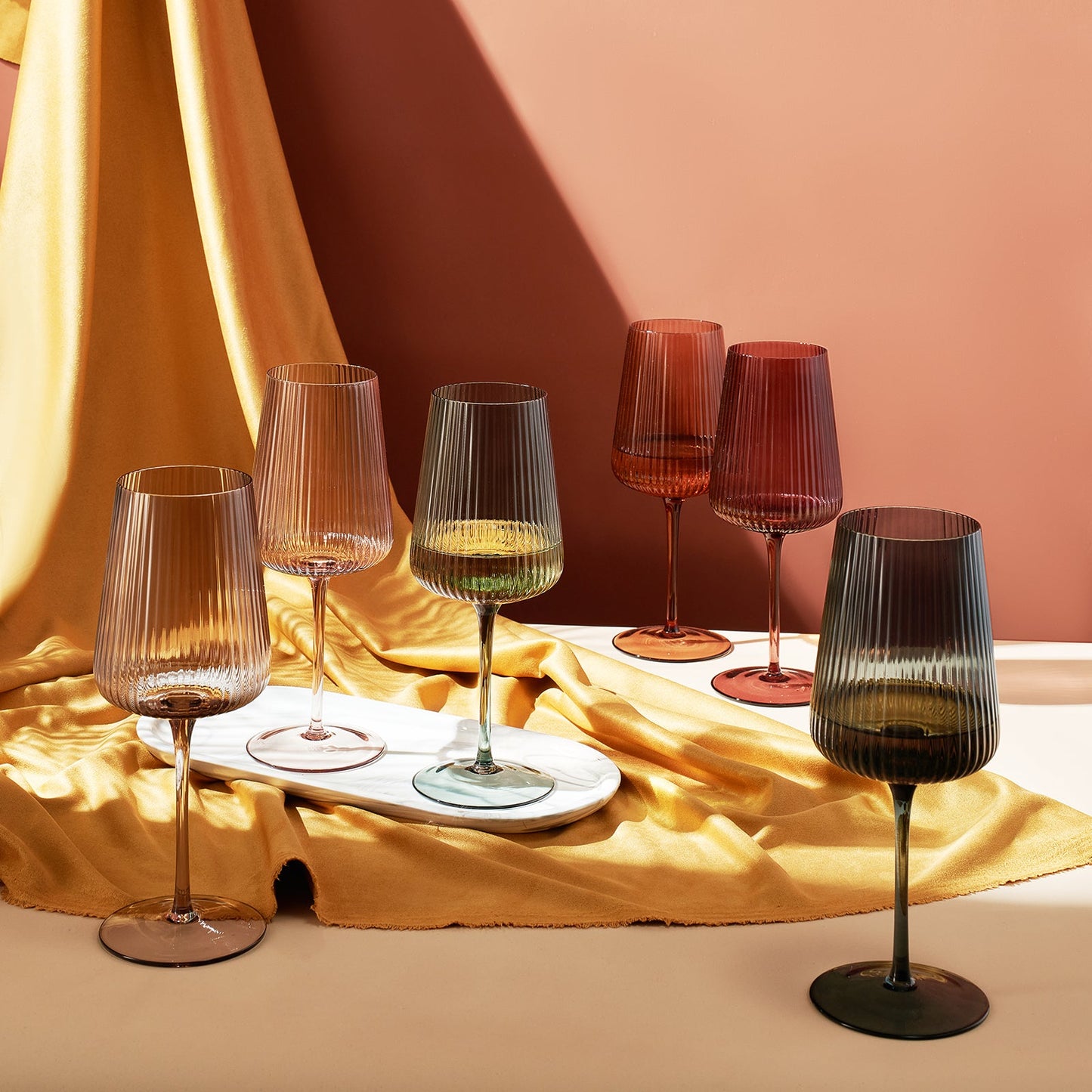 TEEK - Tonal Ribbed Stemmed Wine Glassware Set of 6 HOME DECOR TEEK KS