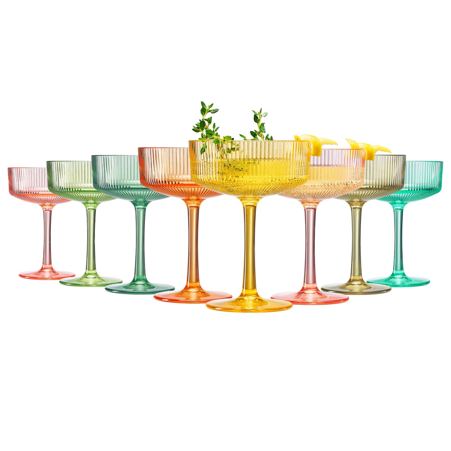 TEEK - Eze Acrylic Ribbed Champagne Coupe Cocktail Glassware Set HOME DECOR TEEK KS Pastel Set of 8