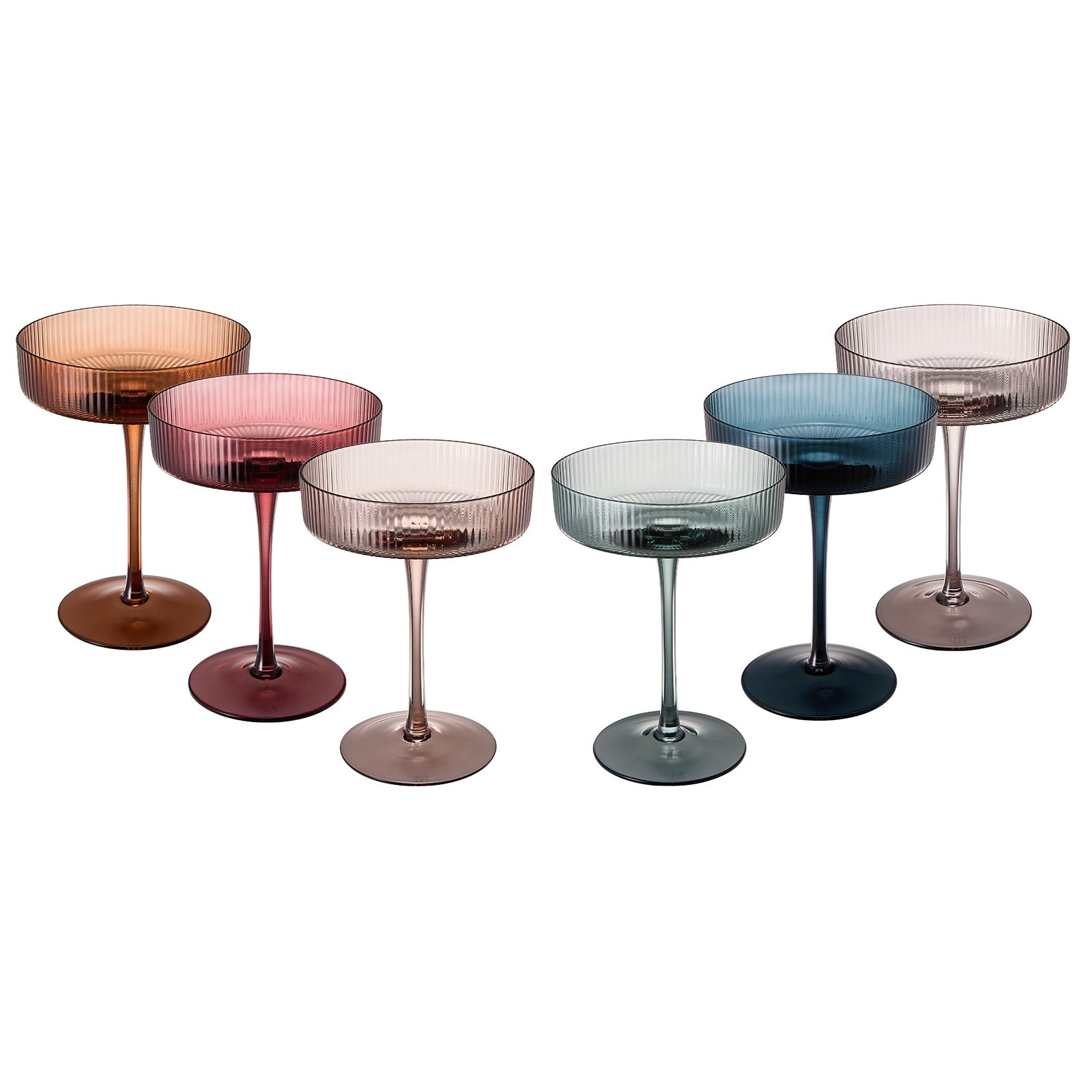 TEEK - Tonal Ribbed Champagne Coupe, Cocktail Glassware Set of 6 HOME DECOR TEEK KS