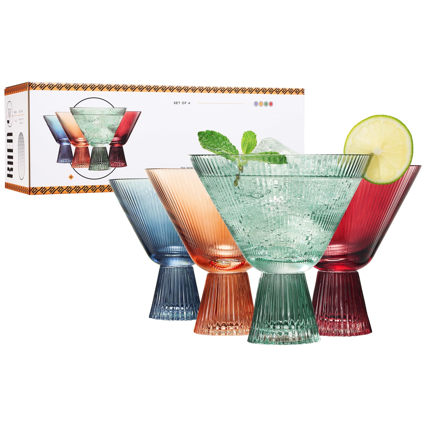 TEEK - Tonal Ribbed Martini Cocktail Glassware Set of 4 HOME DECOR TEEK KS