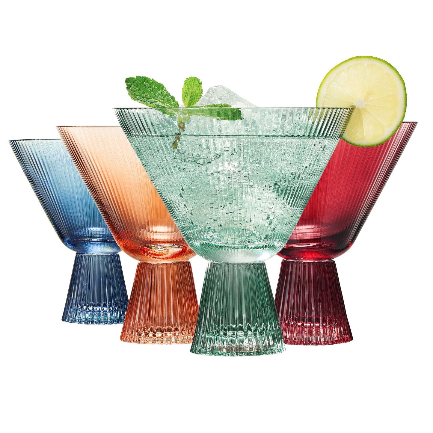 TEEK - Tonal Ribbed Martini Cocktail Glassware Set of 4 HOME DECOR TEEK KS